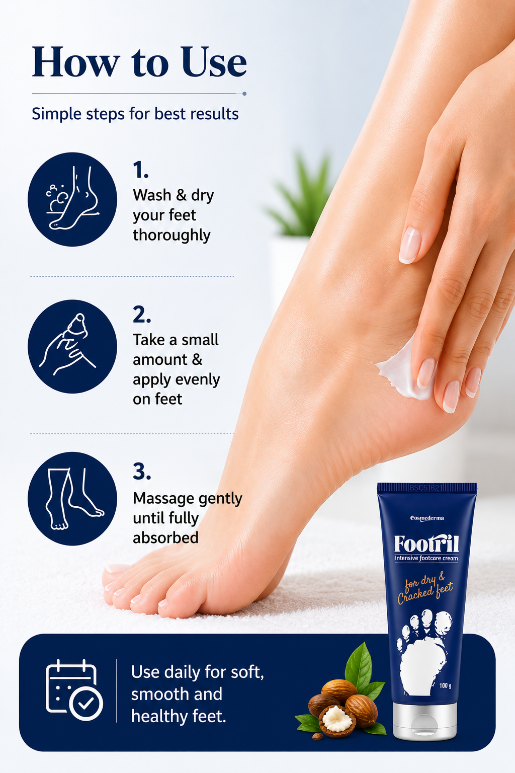 Footril Intensive Footcare Cream for Dry & Cracked Feet | Deep Moisturizing Foot Cream for Rough, Dry & Cracked Skin | Helps Soften & Smooth Feet | 100 g