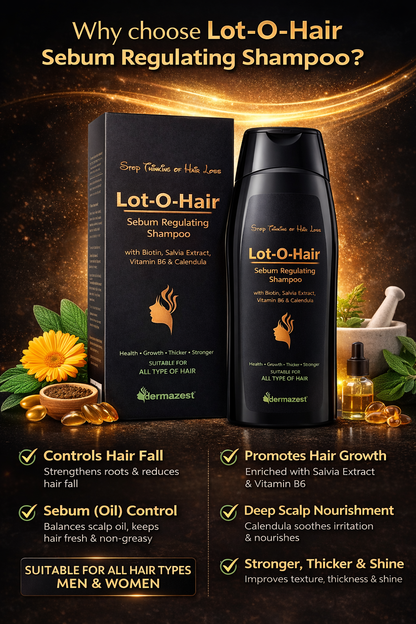Lot-O-Hair Sebum Regulating Shampoo with Biotin, Salvia Extract, Vitamin B6 & Calendula | Hair Care Shampoo for Healthy, Thicker & Stronger-Looking Hair | Suitable for All Hair Types