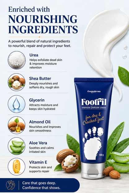 Footril Intensive Footcare Cream for Dry & Cracked Feet | Deep Moisturizing Foot Cream for Rough, Dry & Cracked Skin | Helps Soften & Smooth Feet | 100 g