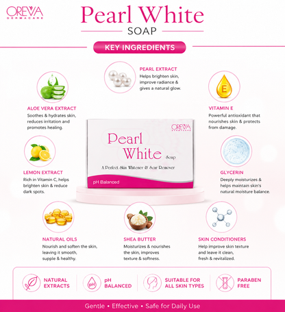 Pearl White Soap Pack of 8 | pH Balanced Skin Cleansing Soap | Helps Cleanse & Refresh Skin | Daily Bathing Soap for Skin Care