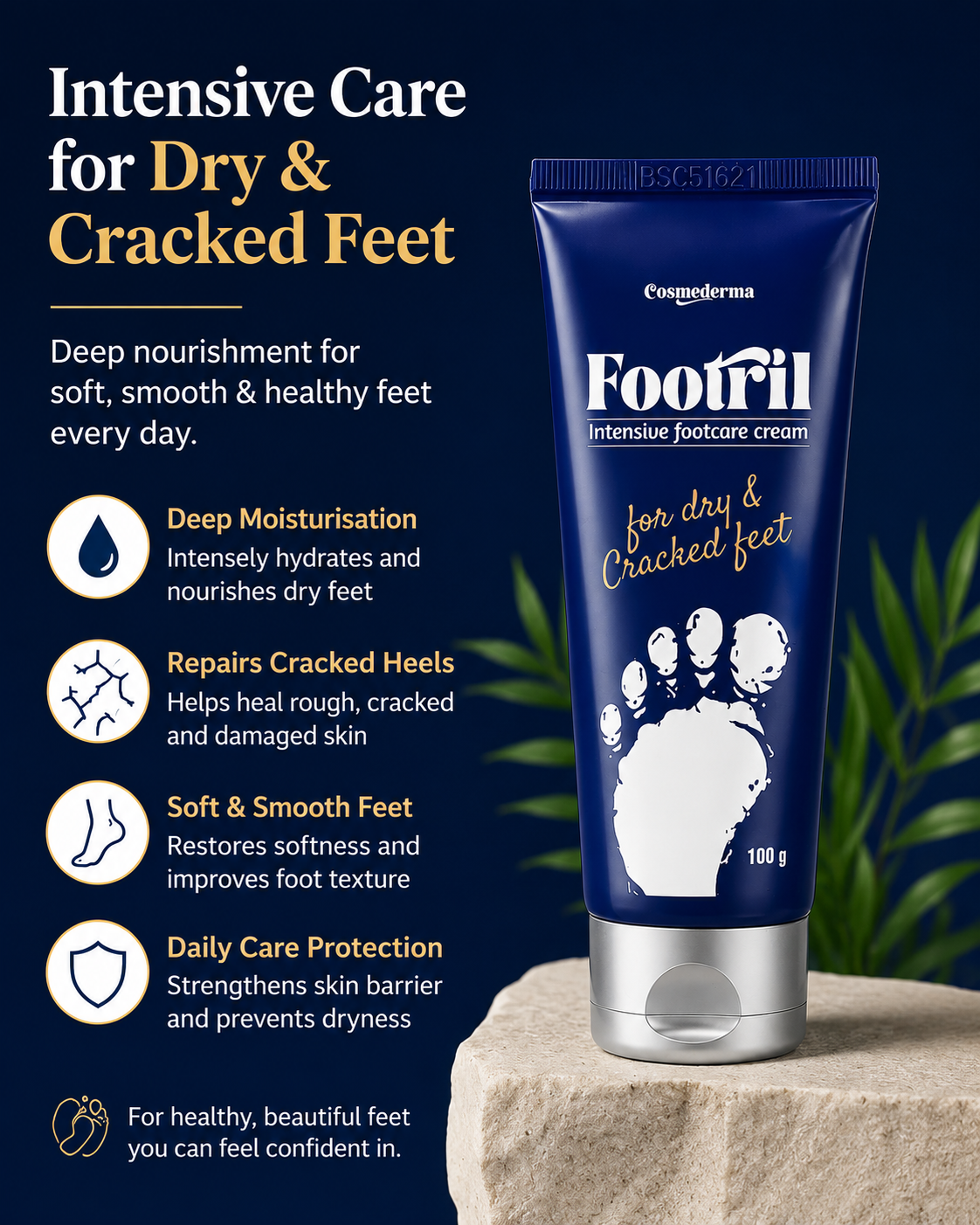 Footril Intensive Footcare Cream for Dry & Cracked Feet | Deep Moisturizing Foot Cream for Rough, Dry & Cracked Skin | Helps Soften & Smooth Feet | 100 g