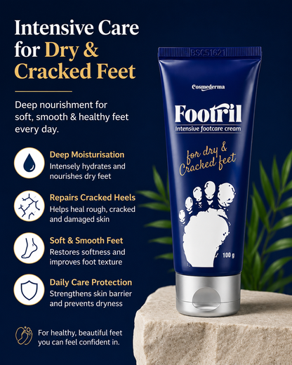 Footril Intensive Footcare Cream for Dry & Cracked Feet | Deep Moisturizing Foot Cream for Rough, Dry & Cracked Skin | Helps Soften & Smooth Feet | 100 g