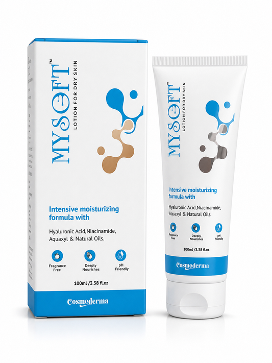 Mysoft Lotion for Dry Skin 100ml | Intensive Moisturizing Lotion with Hyaluronic Acid, Niacinamide, Aquaxyl & Natural Oils | Fragrance-Free, pH-Friendly Formula