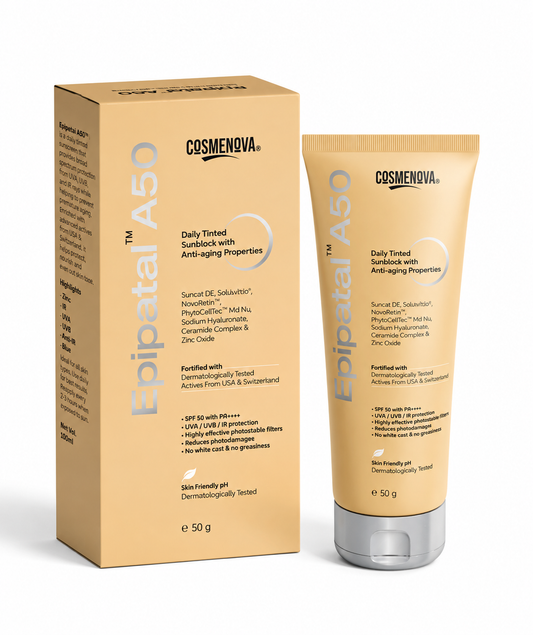 Epipetal A50 Daily Tinted Sunblock SPF 50 PA++++ | Tinted Sunscreen with UVA, UVB & IR Protection | Anti-Aging Properties | Zinc Oxide, Ceramide Complex & Sodium Hyaluronate | 50g