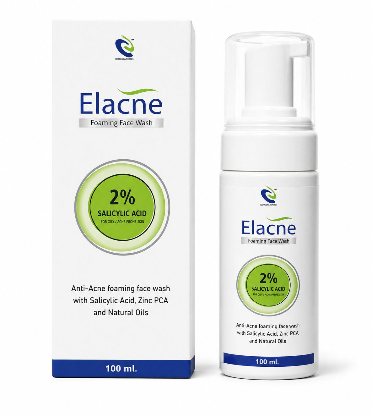 Elacne Foaming Facewash With salicylic Acid 2%,Zinc, PCA 100Ml