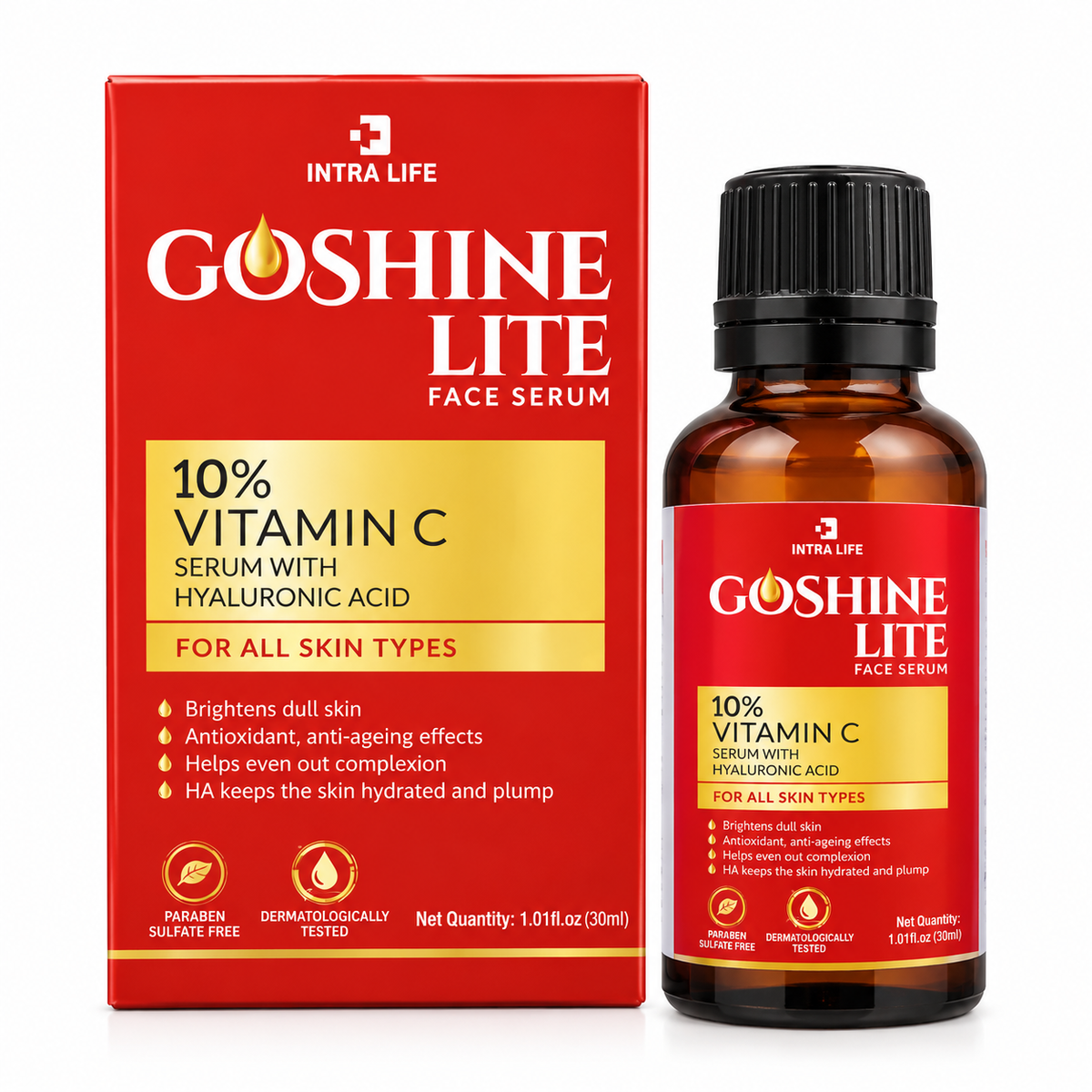 Goshine Face Serum With 10% Vitamin & Hyaluronic Acid 30ml